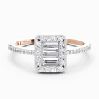 0.42 Ct Baguette Shape Halo Diamond Ring | 14K Rose Gold