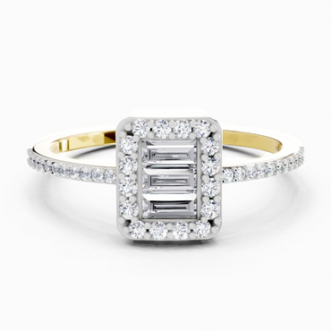 0.42 Ct Baguette Shape Halo Diamond Ring | 14K Yellow Gold