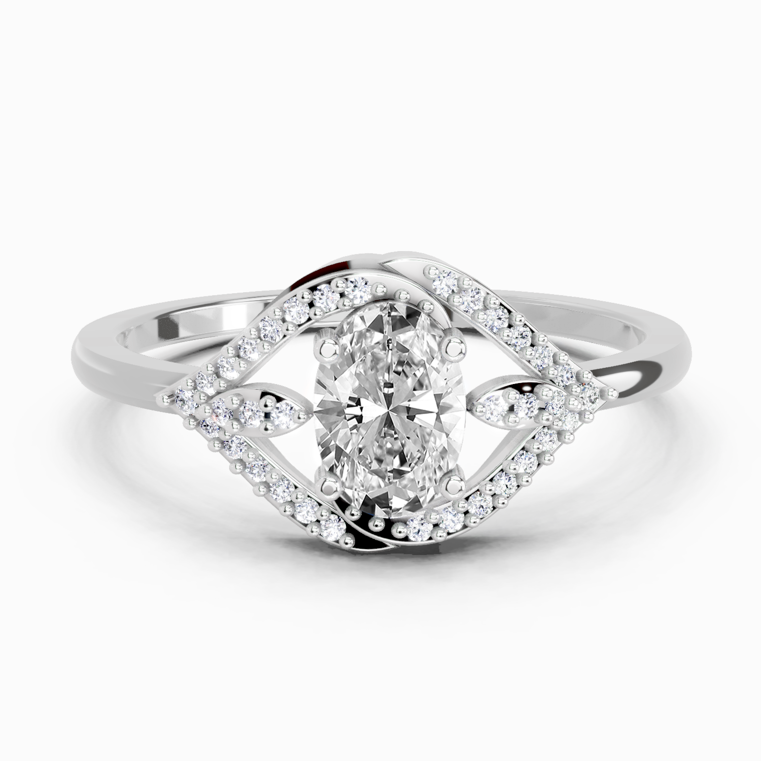 0.51 Ct Oval Halo Ring | 14K White Gold