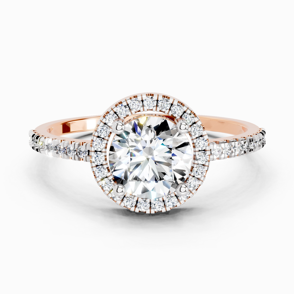 0.97 Ct Round Halo Engagement Ring | 14K Rose Gold