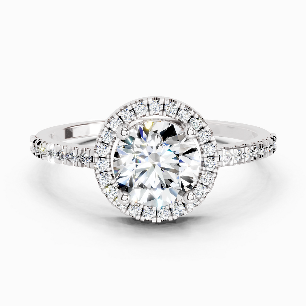 0.97 Ct Round Halo Engagement Ring | 14K White Gold