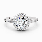 0.97 Ct Round Halo Engagement Ring | 14K White Gold
