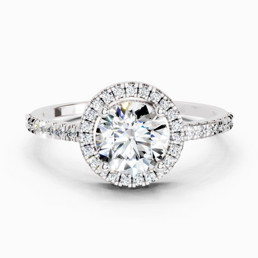 0.97 Ct Round Halo Engagement Ring | 14K White Gold