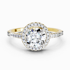 0.97 Ct Round Halo Engagement Ring | 14K Yellow Gold