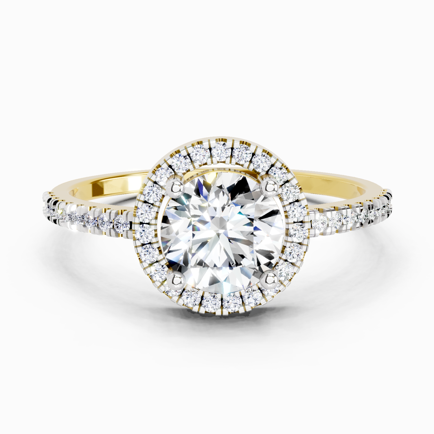 0.97 Ct Round Halo Engagement Ring | 14K Yellow Gold