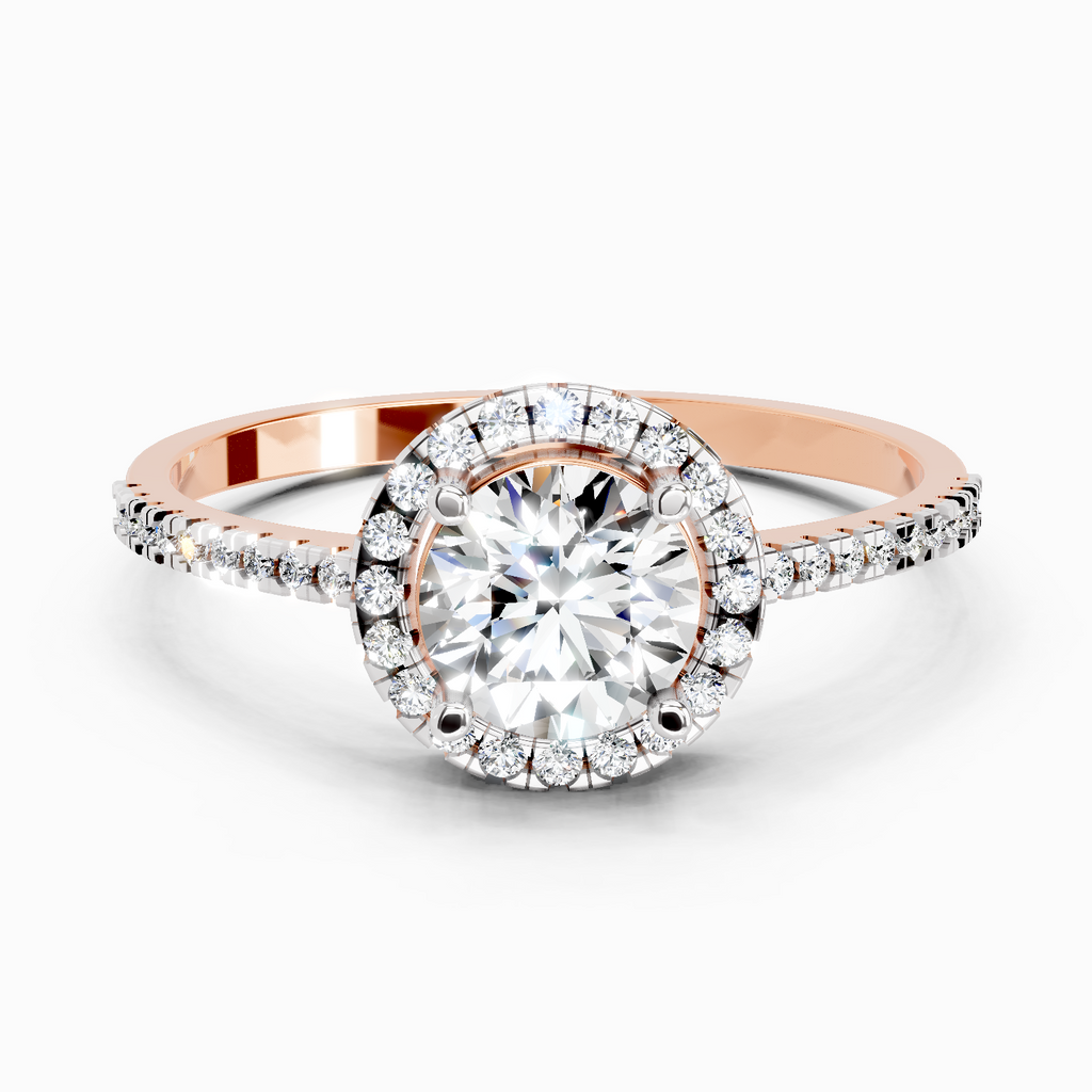 0.93 Carat Round Shape Halo Diamond Ring | 14K Rose Gold