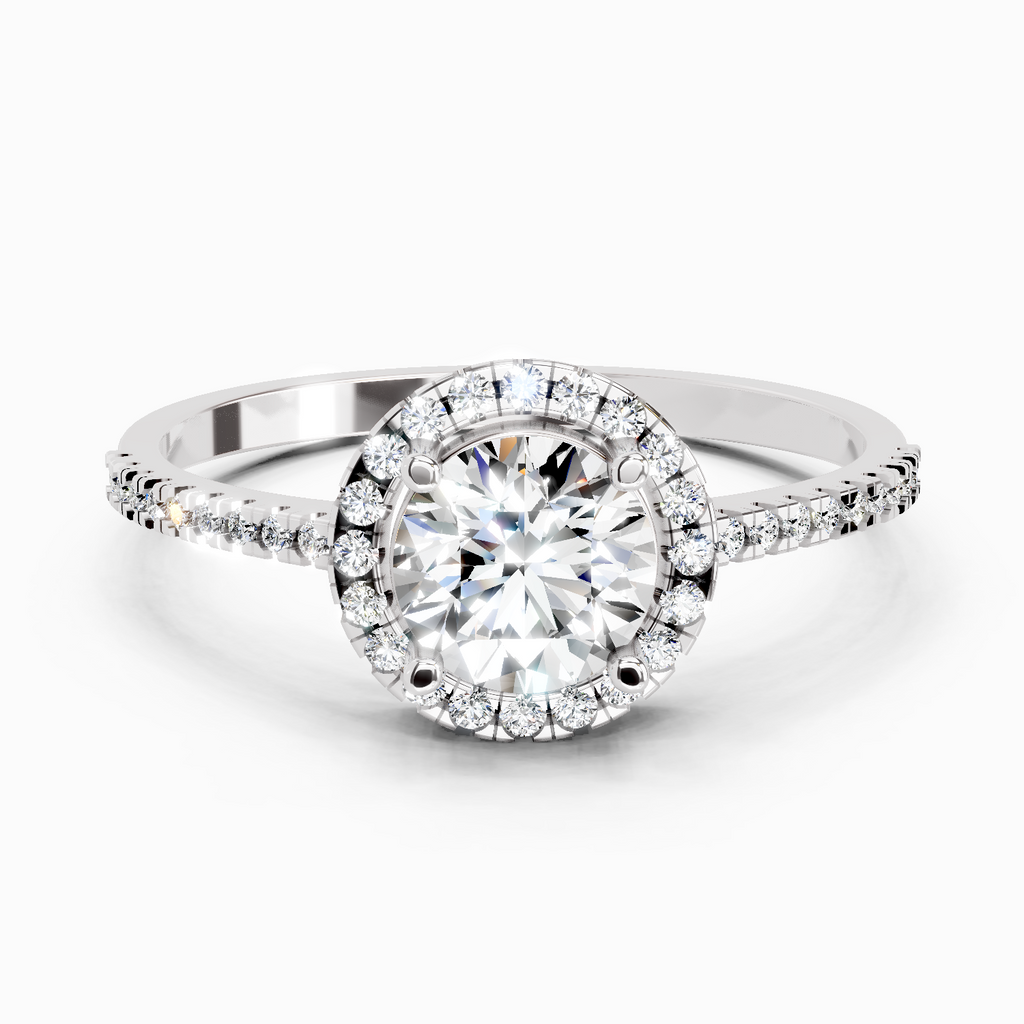 0.93 Carat Round Shape Halo Diamond Ring | 14K White Gold