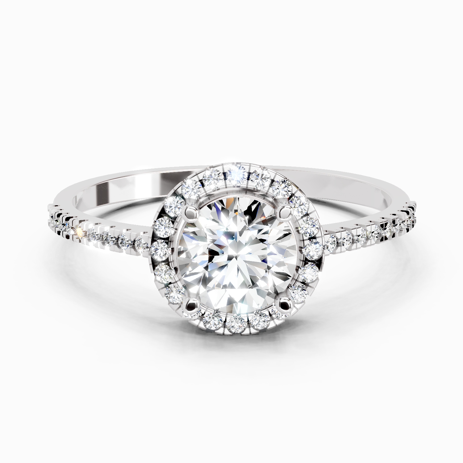 0.93 Carat Round Shape Halo Diamond Ring | 14K White Gold