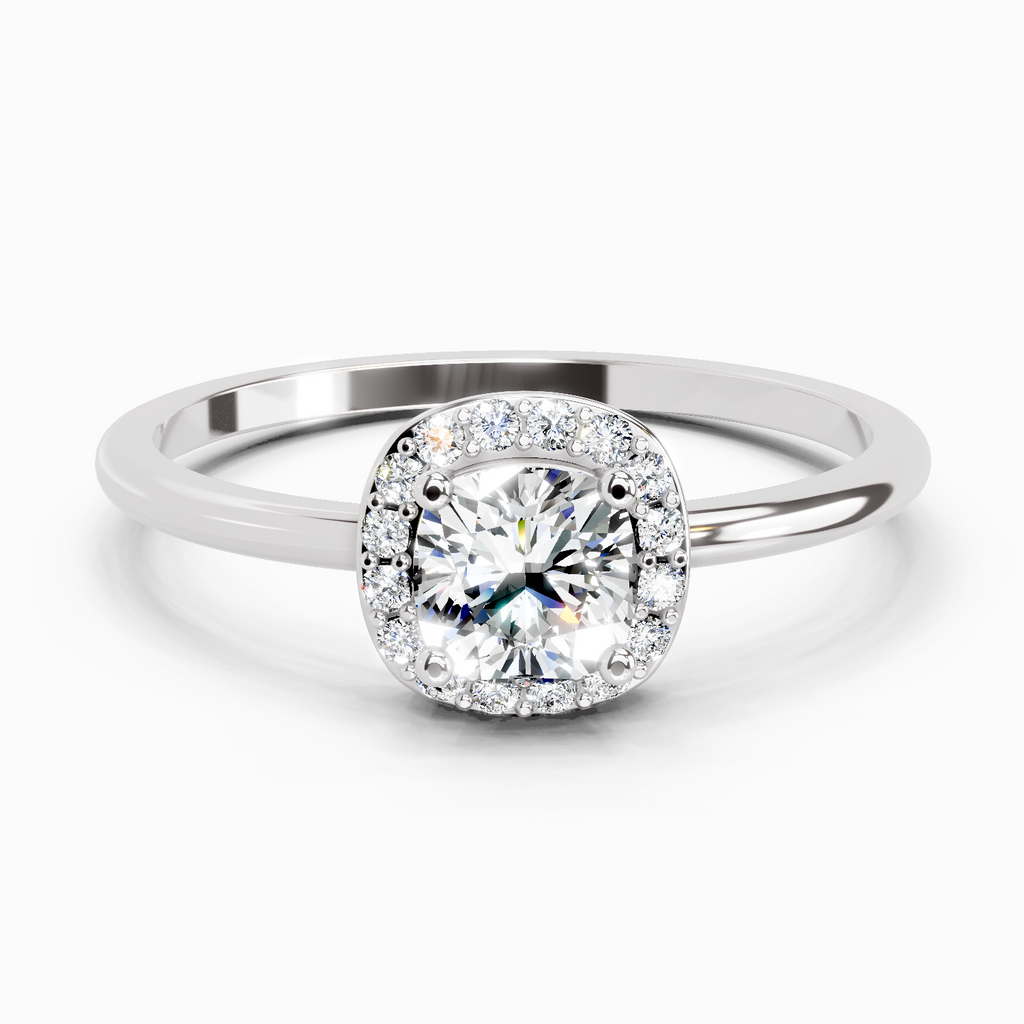 0.66 Ct Cushion Shape Halo Engagement Diamond Ring | 14K White Gold