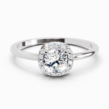 0.66 Ct Cushion Shape Halo Engagement Diamond Ring | 14K White Gold