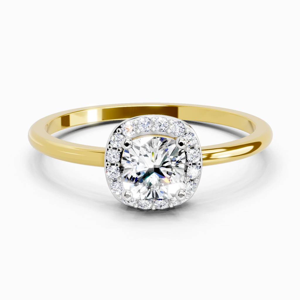 0.66 Ct Cushion Shape Halo Engagement Diamond Ring | 14K Yellow Gold