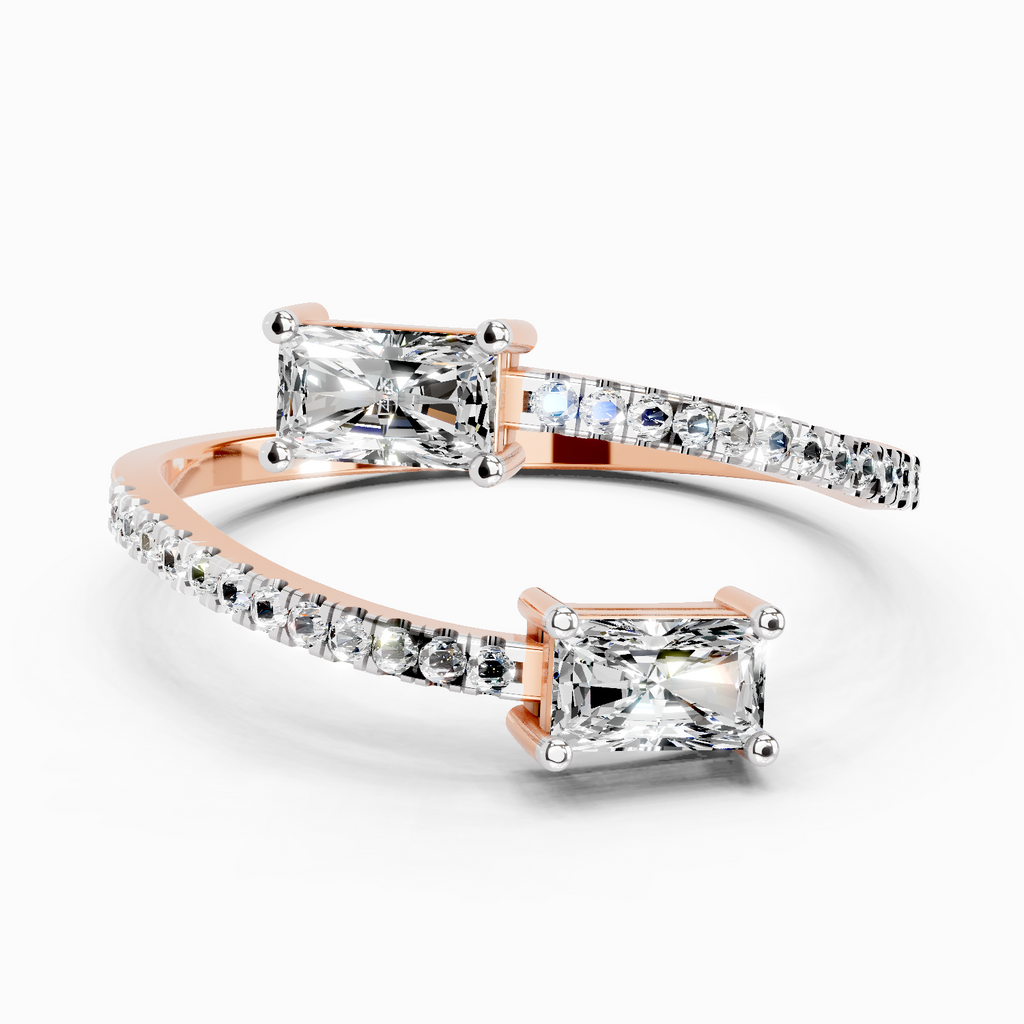 0.82 Ct Emerald Shape Diamond Toi et Moi Ring | 14K Rose Gold