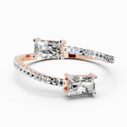 0.82 Ct Emerald Shape Diamond Toi et Moi Ring | 14K Rose Gold