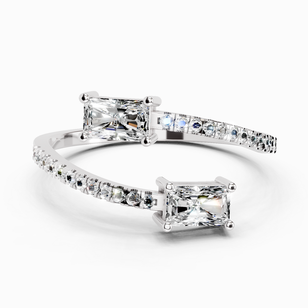 0.82 Ct Emerald Shape Diamond Toi et Moi Ring | 14K White Gold