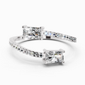 0.82 Ct Emerald Shape Diamond Toi et Moi Ring | 14K White Gold