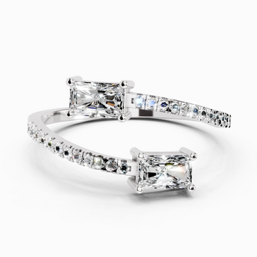 0.82 Ct Emerald Shape Diamond Toi et Moi Ring | 14K White Gold