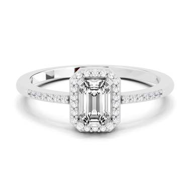 0.7 Ct Emerald Cut Halo Ring | 14K White Gold