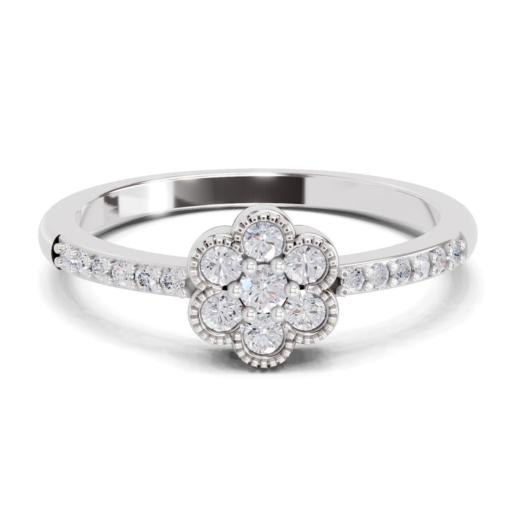 Sparkles 0.59 Carat Round Shape Floral Engagement Ring | 14K White Gold