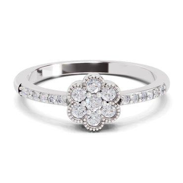 Sparkles 0.59 Carat Round Shape Floral Engagement Ring | 14K White Gold