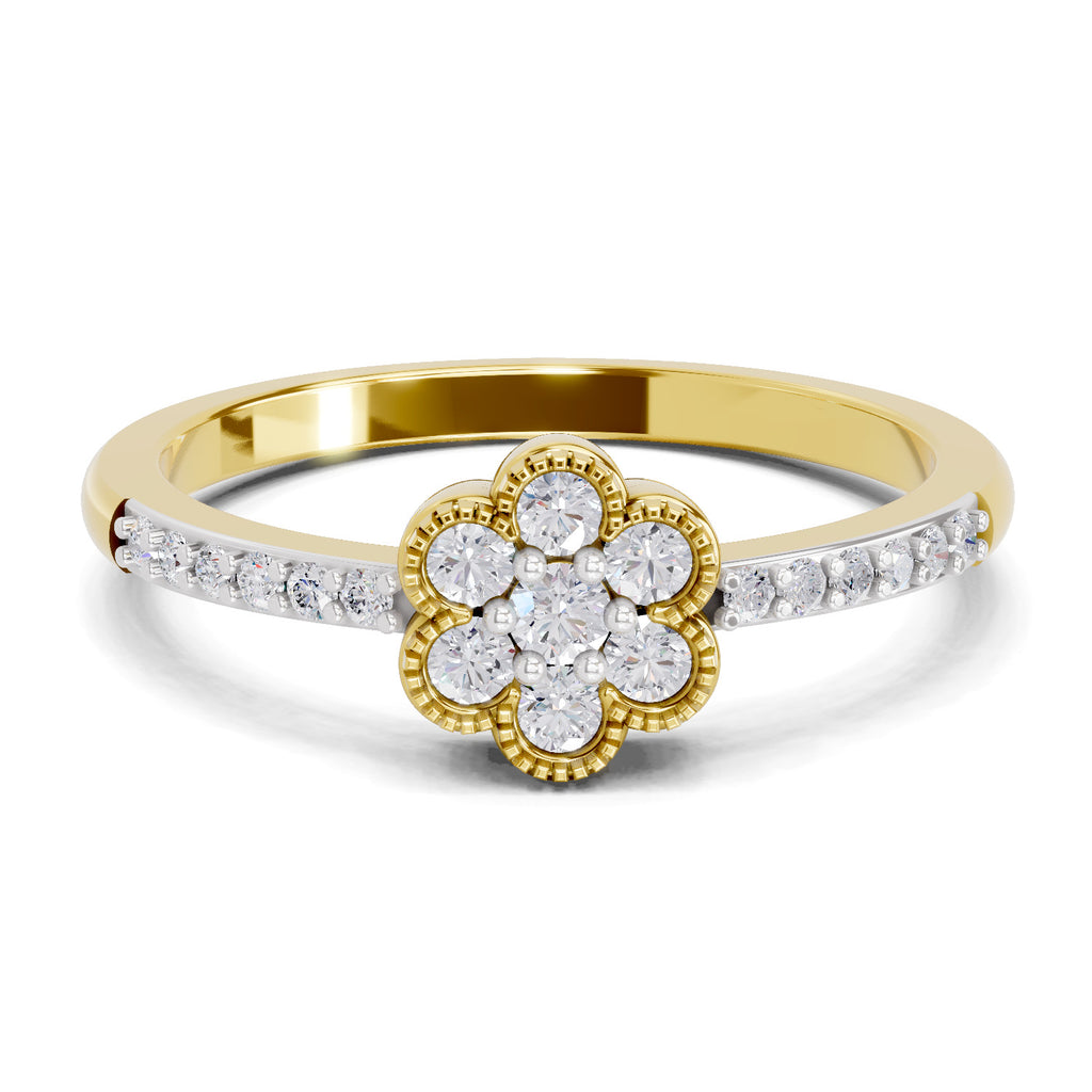 0.59 Carat Round Shape Floral Engagement Ring | 14K Yellow Gold
