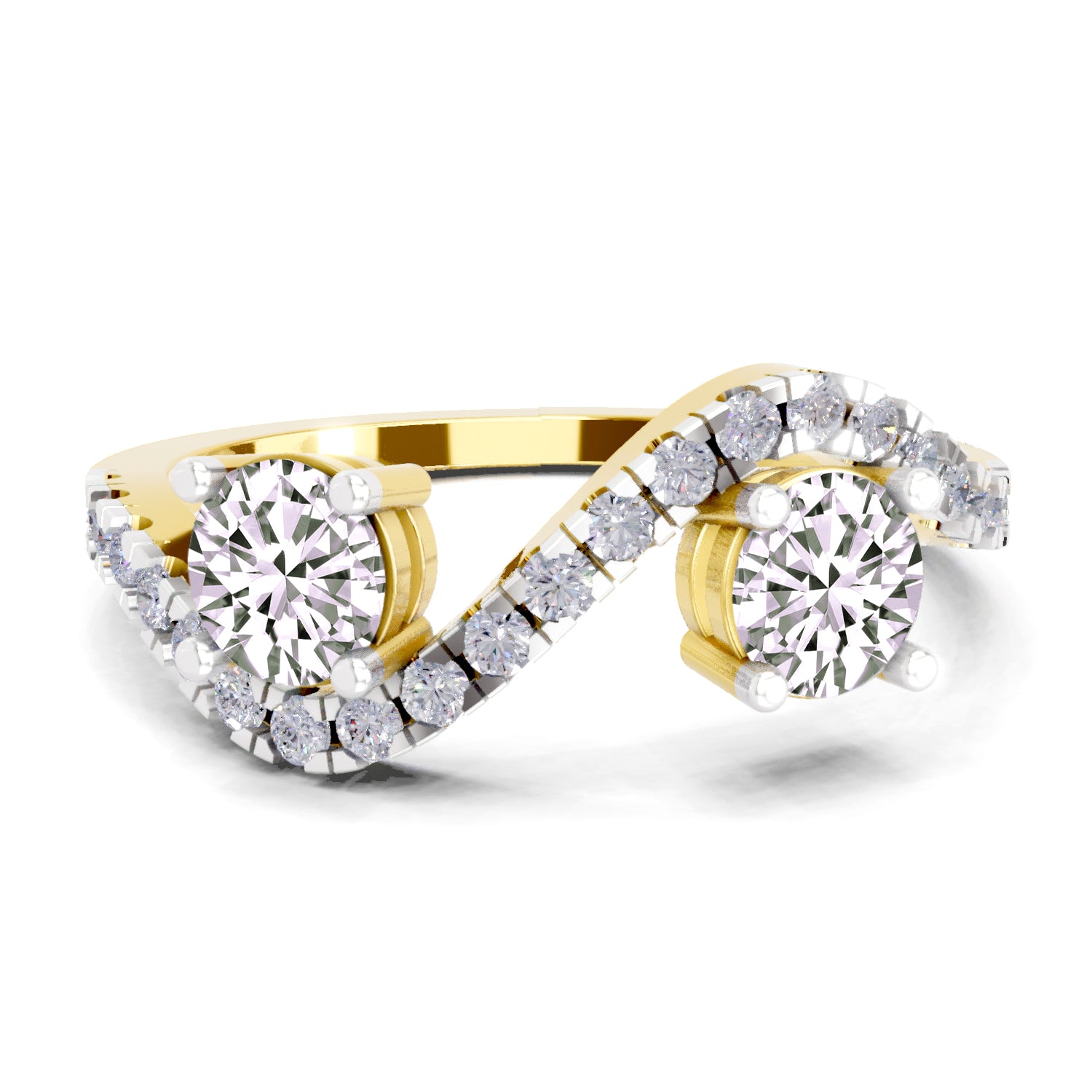 0.67 Ct Swirl Two Stone Diamond Engagement Ring | 14K Yellow Gold