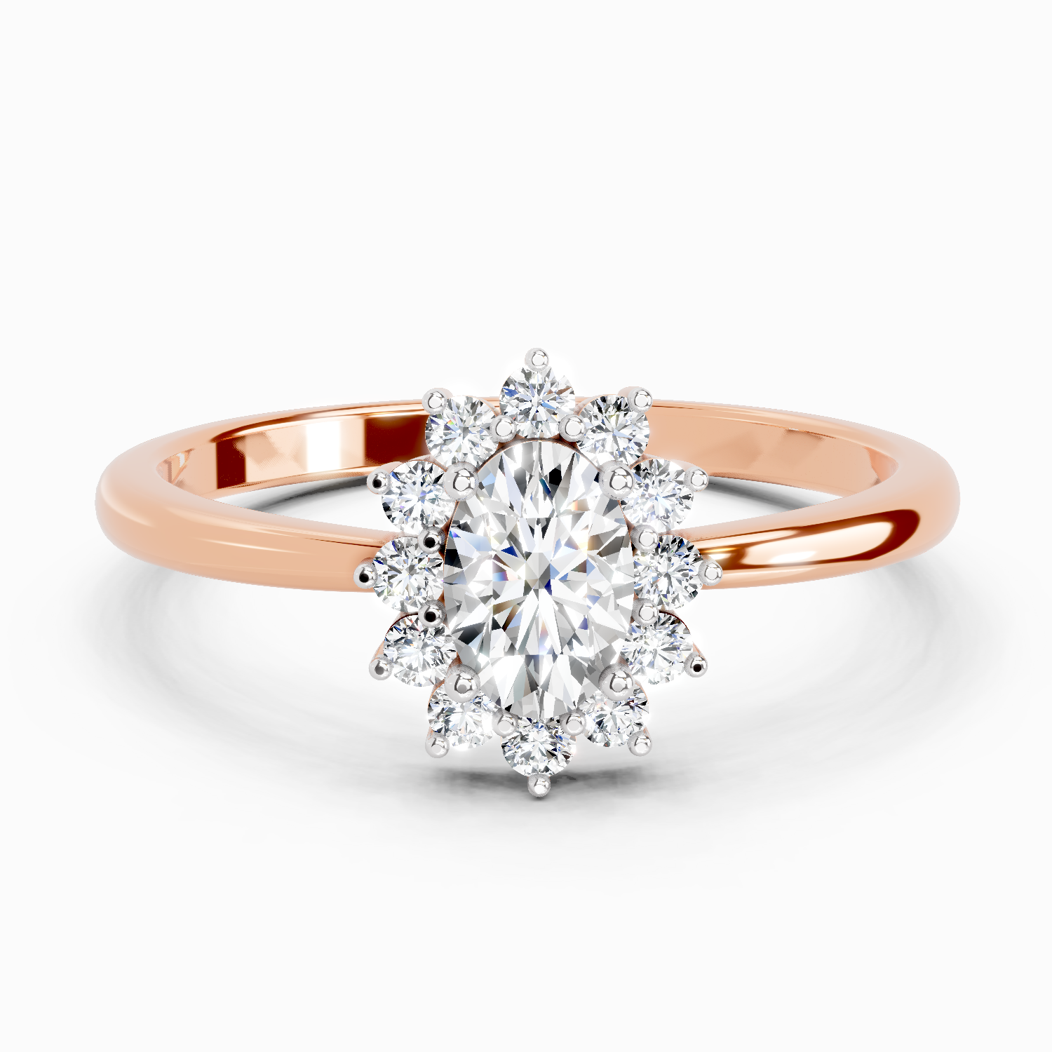 0.77 Ct Oval Shape Halo Diamond Engagement  Ring | 14K Rose Gold
