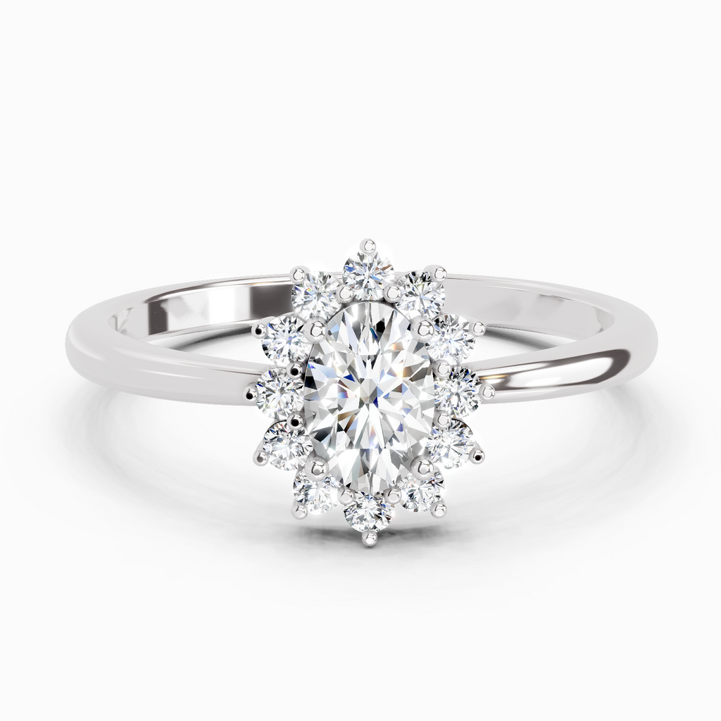 0.77 Ct Oval Shape Halo Diamond Engagement  Ring | 14K White Gold