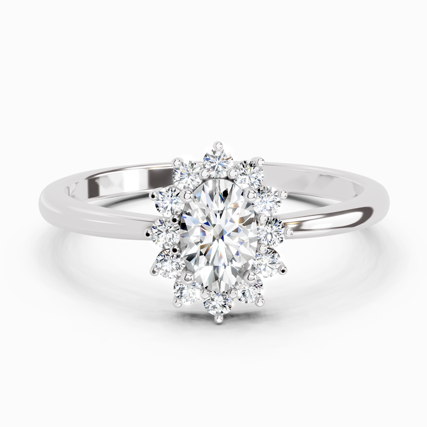0.77 Ct Oval Shape Halo Diamond Engagement  Ring | 14K White Gold