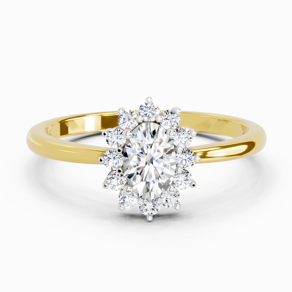 0.77 Ct Oval Shape Halo Diamond Engagement  Ring | 14K Yellow Gold