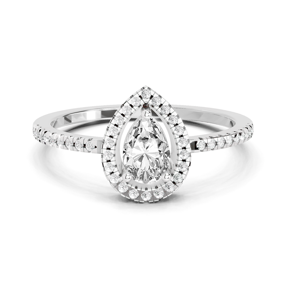 0.61 Ct Pear Cut Halo Ring | 14K White Gold