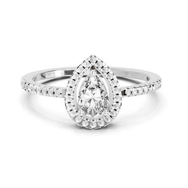 0.61 Ct Pear Cut Halo Ring | 14K White Gold