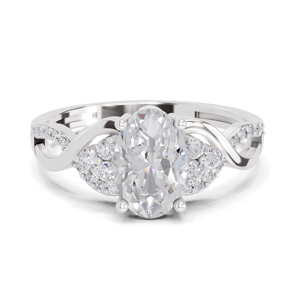 2.19 Carat Oval Shape Swirl Engagement Ring | 14K White Gold
