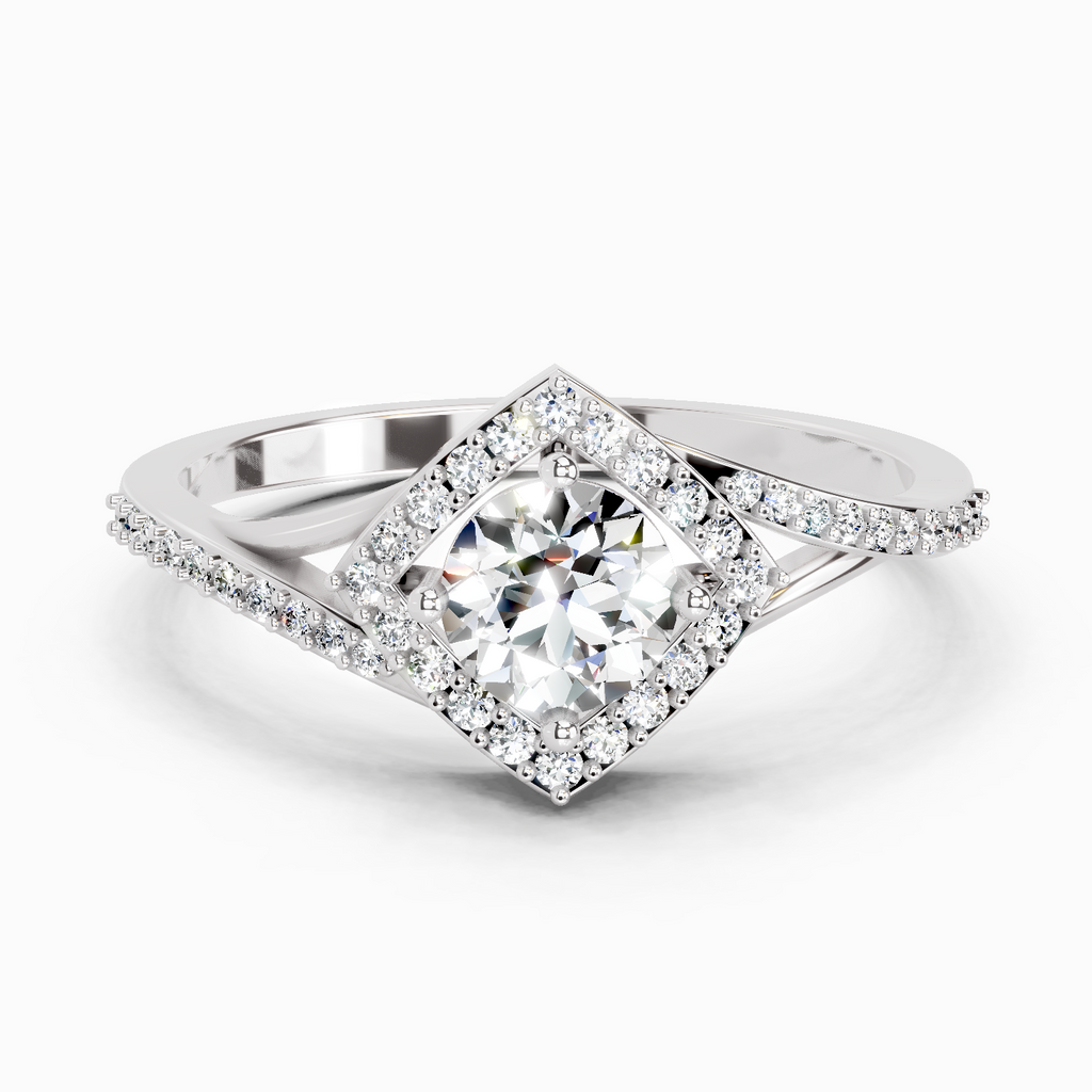 0.67 Ct Round Shape Diamond Engagement Ring | 14K White Gold