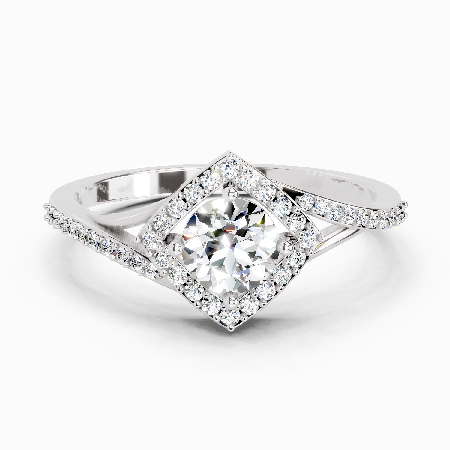 0.67 Ct Round Shape Diamond Engagement Ring | 14K White Gold