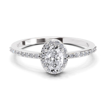 0.6 Carat Oval Shape Halo Engagement Ring | 14K White Gold