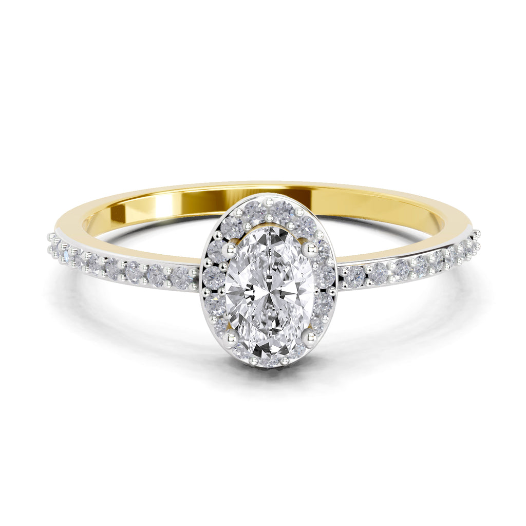 0.6 Carat Oval Shape Halo Engagement Ring | 14K Yellow Gold