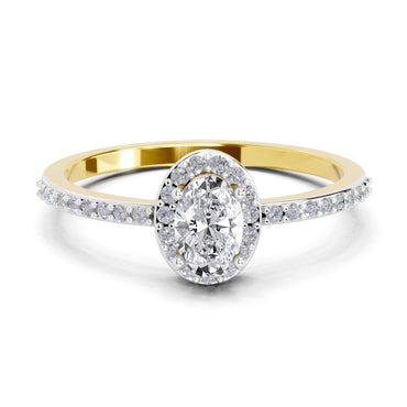 0.6 Carat Oval Shape Halo Engagement Ring | 14K Yellow Gold