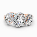 2 Ct Oval Three-Stone Halo Ring | 14K Rose Gold
