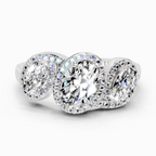 2 Ct Oval Three-Stone Halo Ring | 14K White Gold