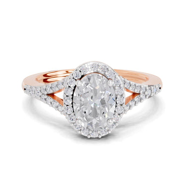 1.35 Carat Oval Shape Halo Engagement Ring | 14K Rose Gold