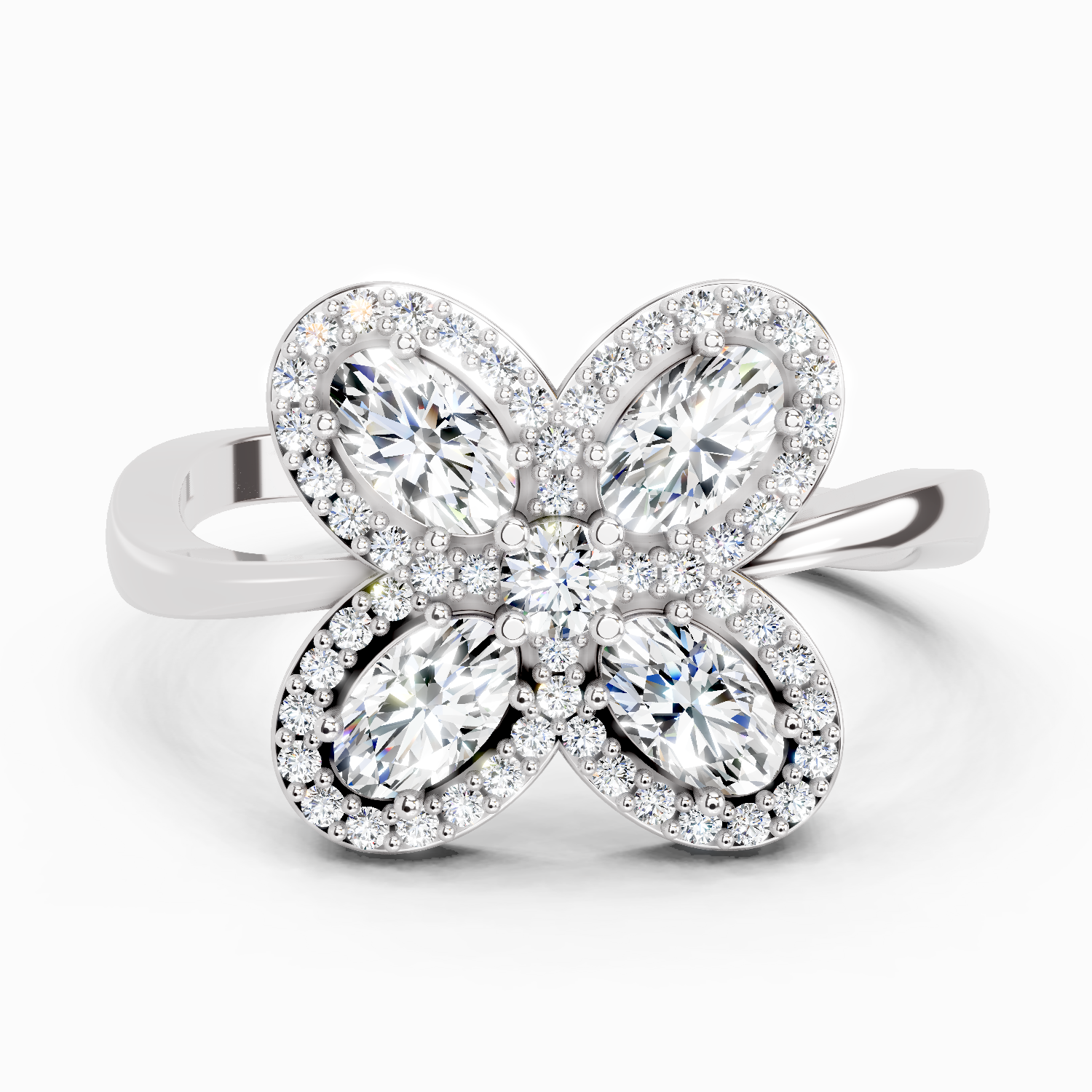 1.72 Ct Oval Flower Ring | 14K White Gold