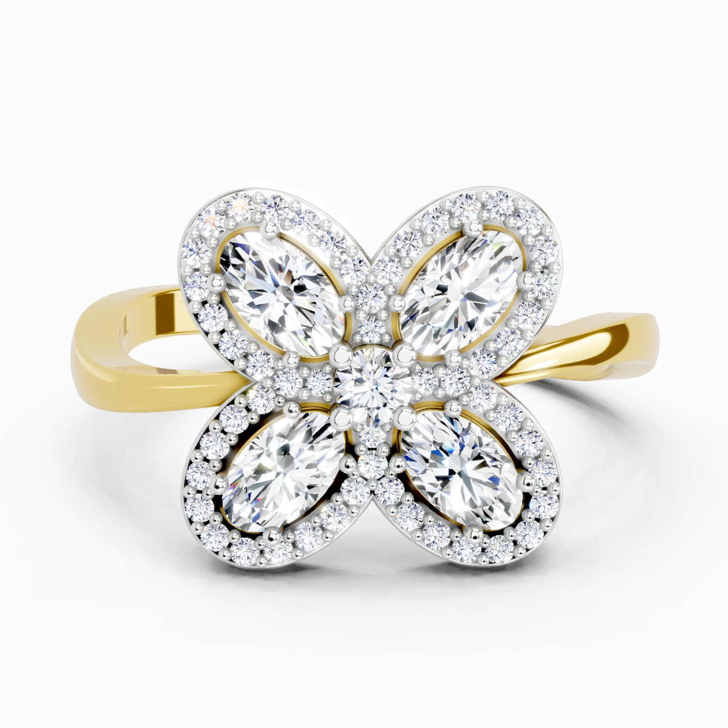 1.72 Ct Oval Flower Ring | 14K Yellow Gold