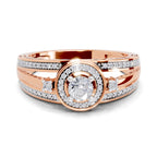 0.6 Carat Round Shape Circle Halo Engagement Ring | 14K Rose Gold