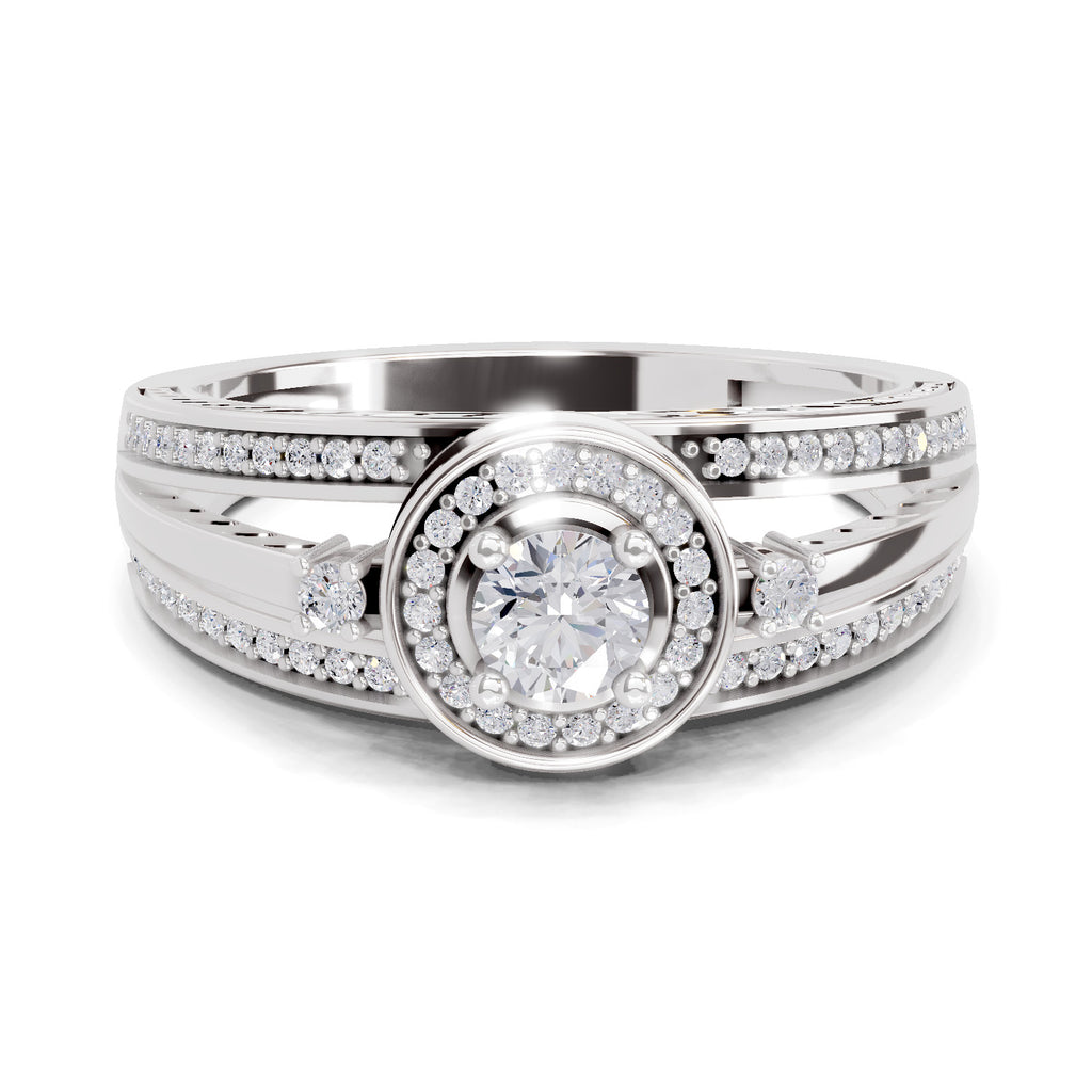 0.6 Carat Round Shape Circle Halo Engagement Ring | 14K White Gold