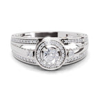 0.6 Carat Round Shape Circle Halo Engagement Ring | 14K White Gold