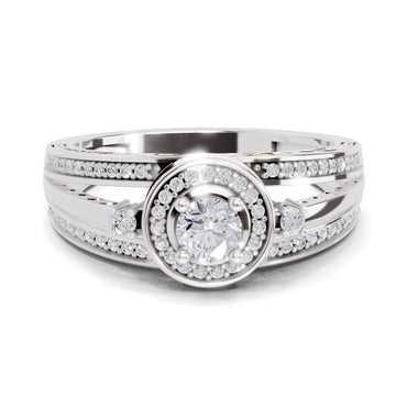 0.6 Carat Round Shape Circle Halo Engagement Ring | 14K White Gold