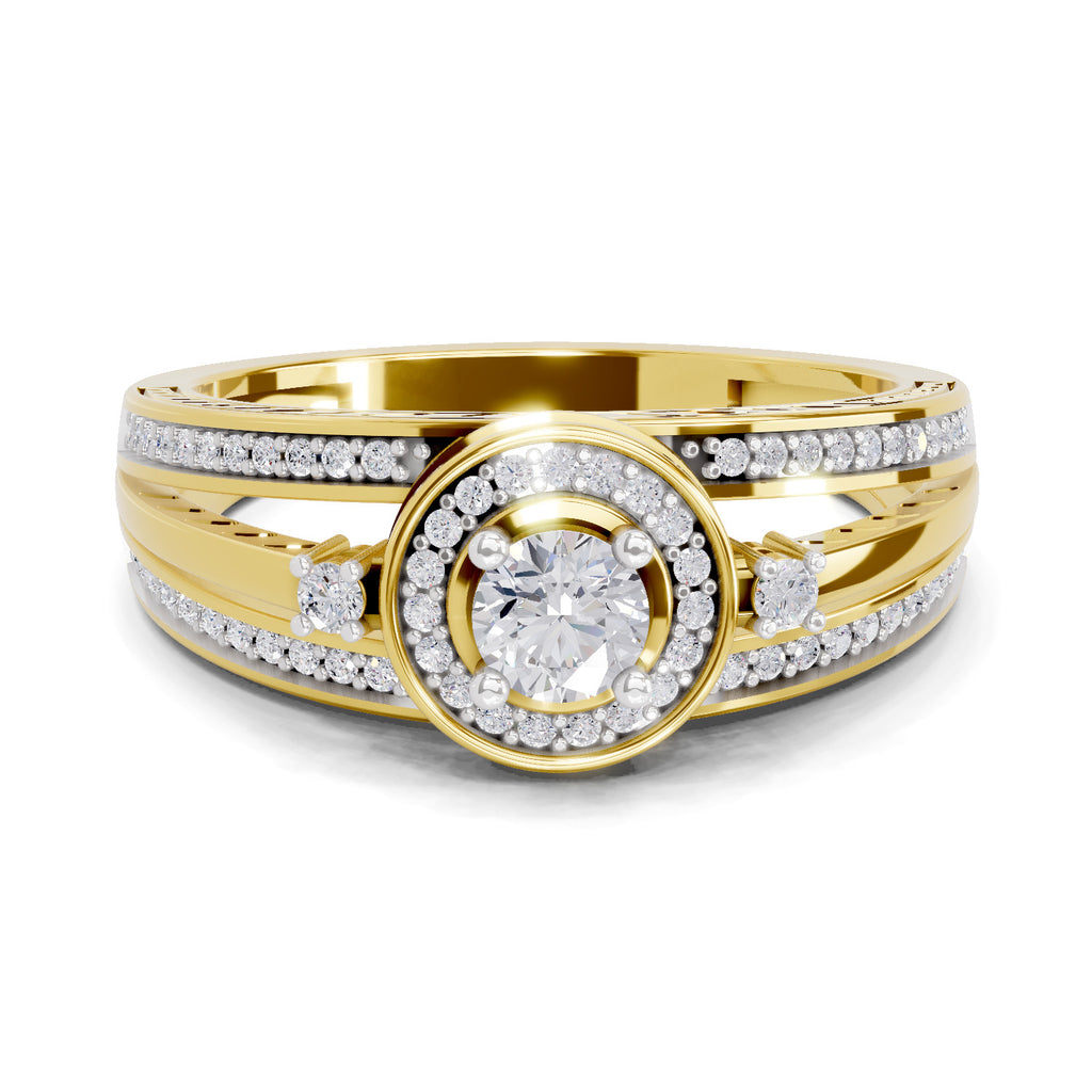 0.6 Carat Round Shape Circle Halo Engagement Ring | 14K Yellow Gold