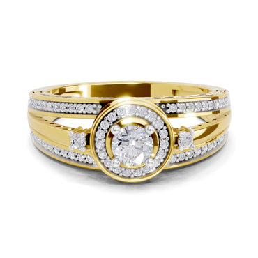 0.6 Carat Round Shape Circle Halo Engagement Ring | 14K Yellow Gold