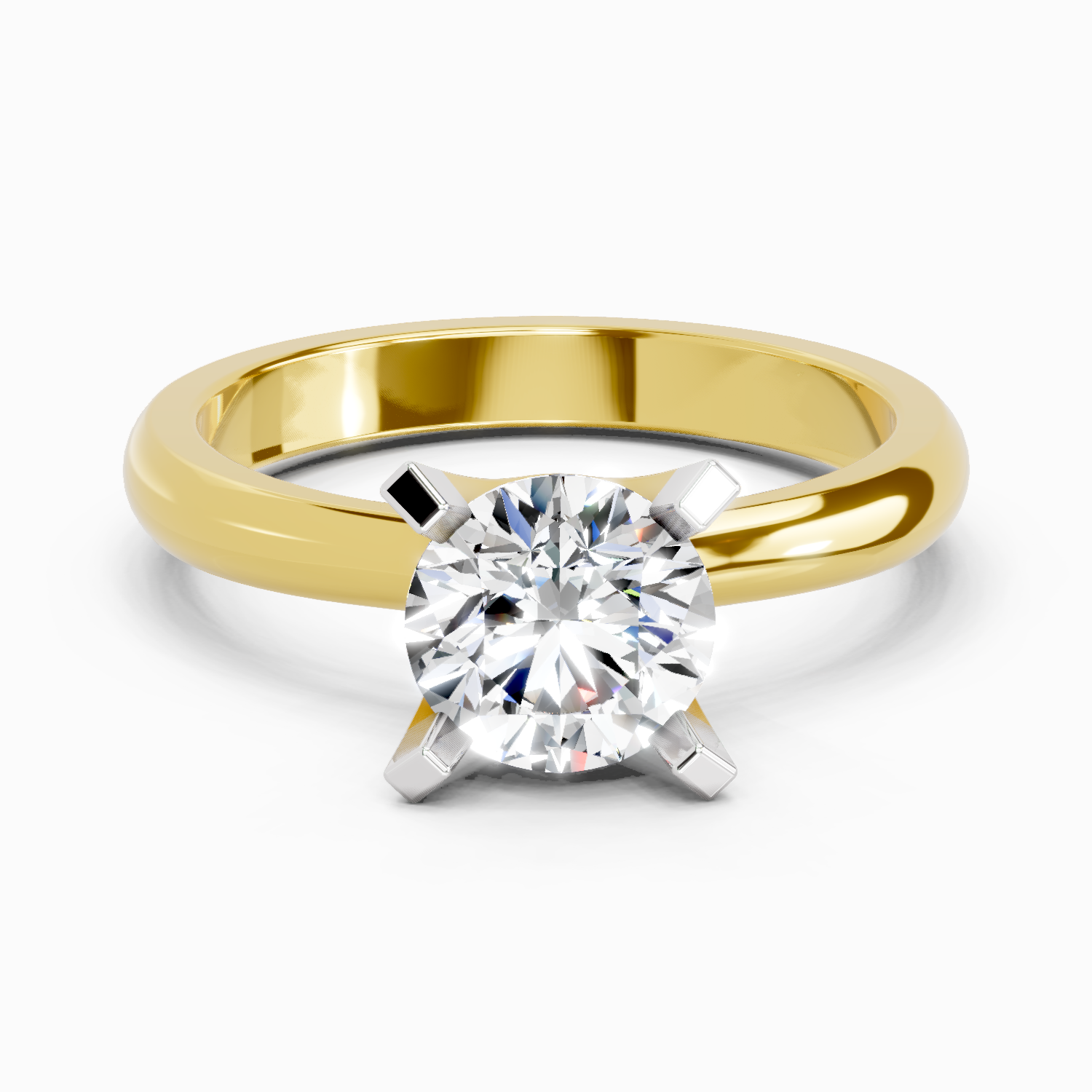 1 Carat Round Shape 4 Prong Solitaire Diamond Ring | 14K Yellow Gold