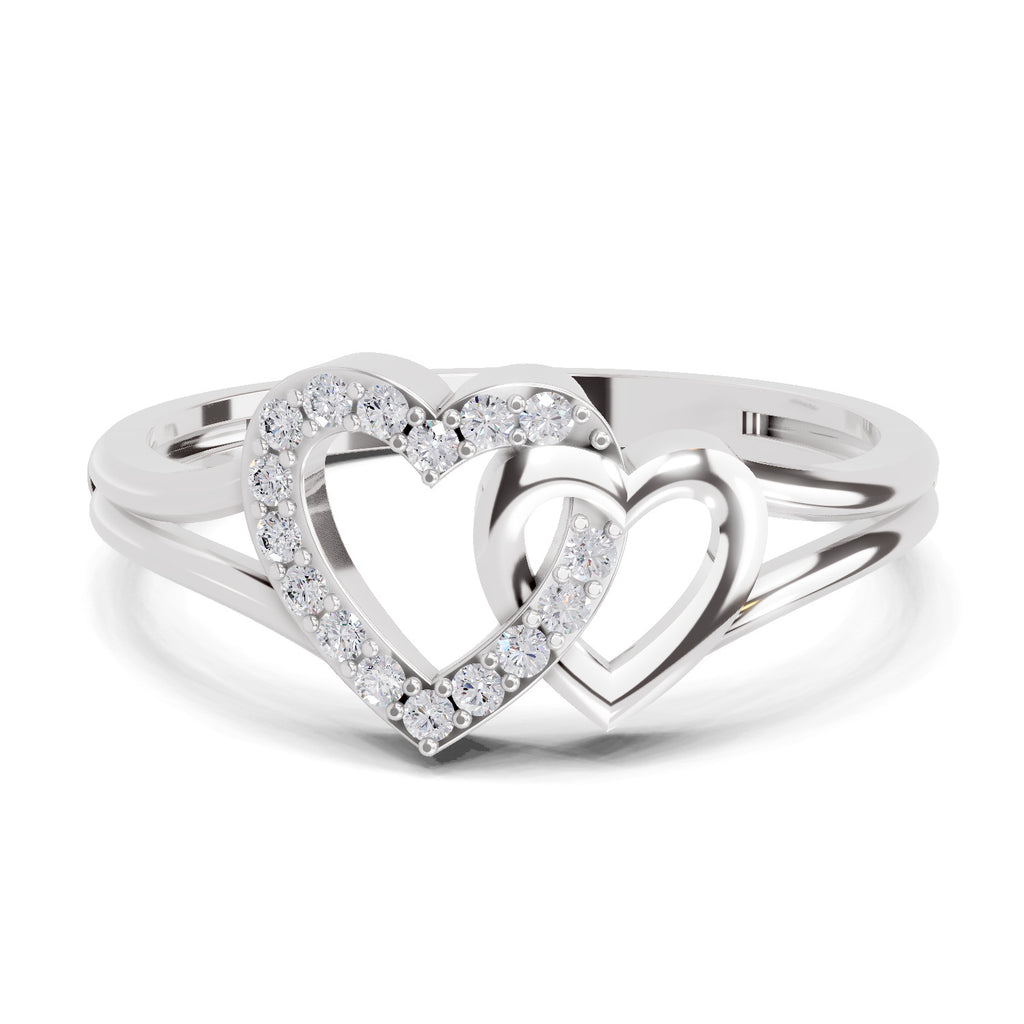 0.13 Carat Round Shape Twin Heart Engagement Ring | 14K White Gold